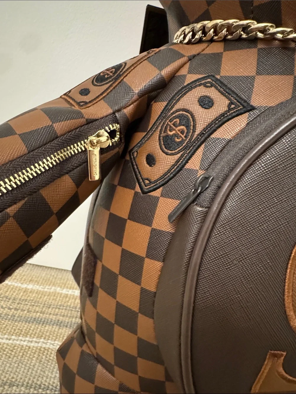 Sprayground limited edition Brown Checkerboard Teddy bear backpack